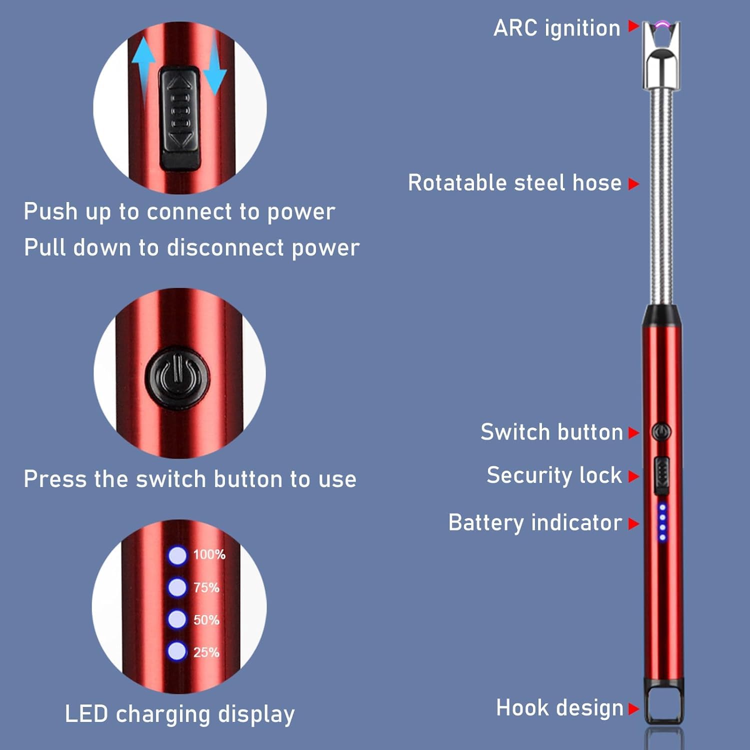 360° USB Rechargeable Plasma Arc Lighter 🔥 (Random Color)