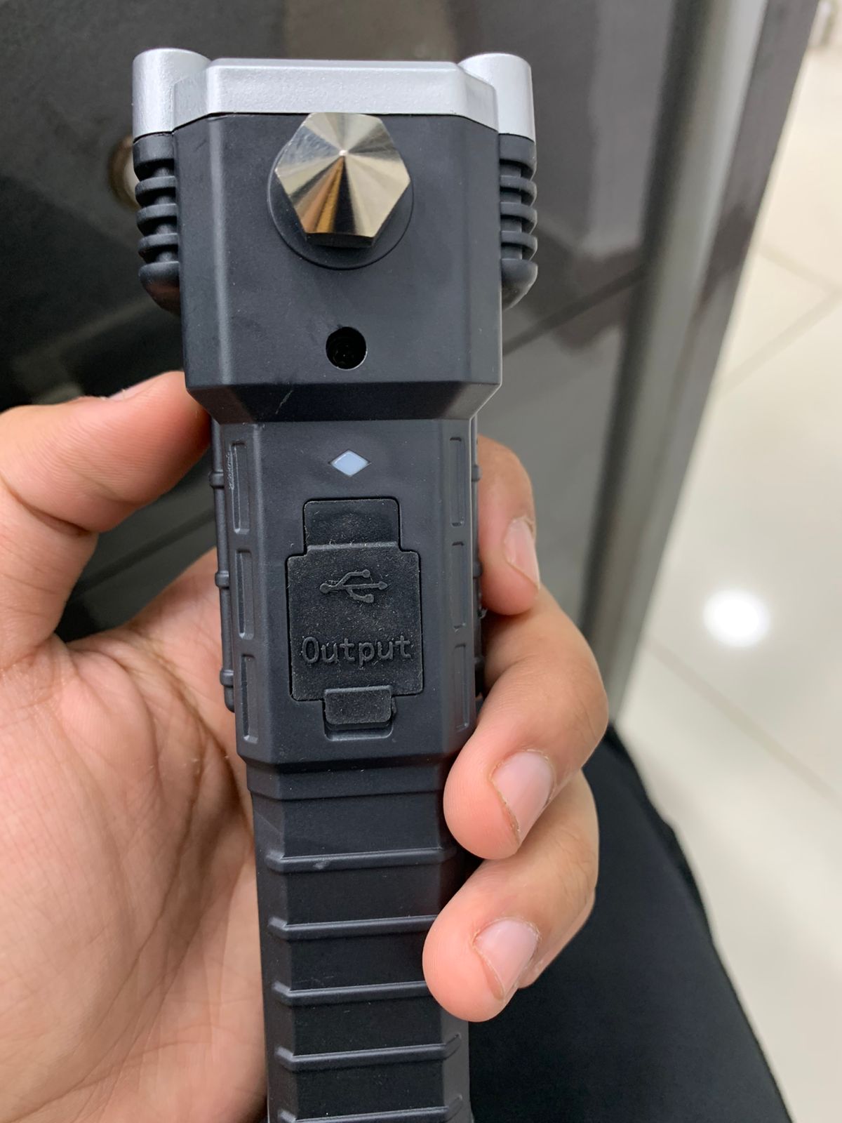8-in-1 Rechargeable LED Torch Light with Safety Hammer & Phone Charger (Random Color, Box Included)