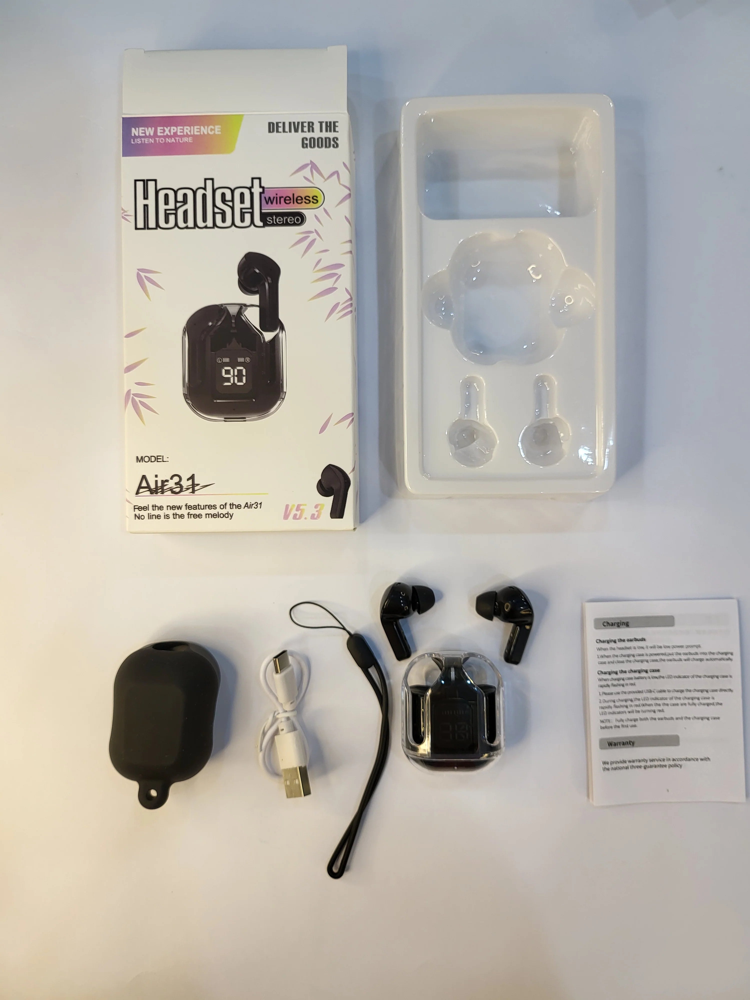 Air 31 Wireless Earbuds with Transparent Case – Random Color