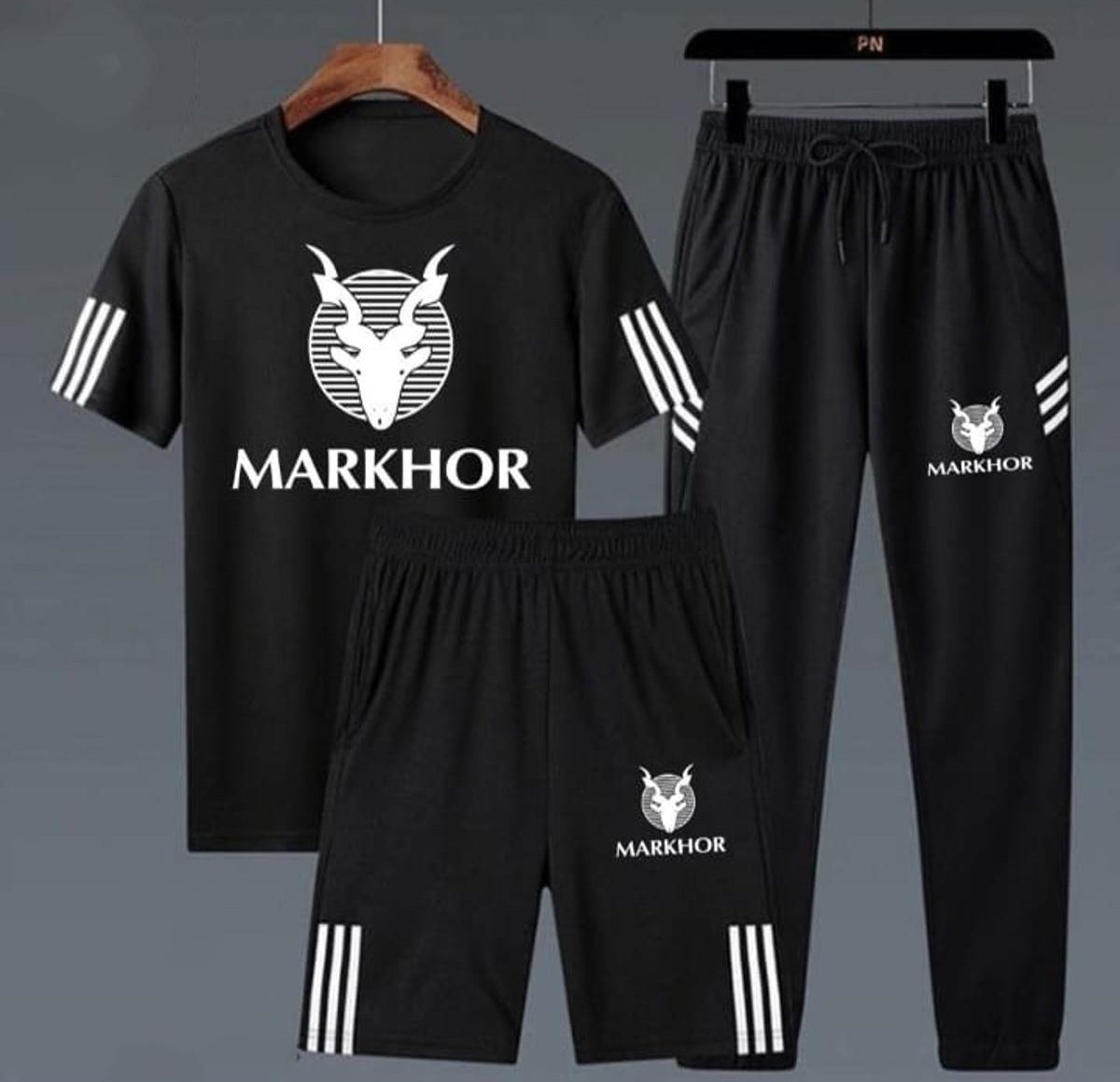 Pack of 3 Markhor Printed Black Summer Tracksuit Markhor Printed Tracksuit For Men - Meduim